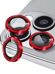 3片装铝合金相机镜头保护膜，兼容 17/16/16e/15/14/13/12/11 Pro Max - 钢化玻璃膜，带超强粘环，防摔，相机镜头保护膜，红色 - 紅色 - 查看 22