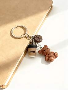 1pc Adorable Bear Coffee Charm Keychain - Resin Cute Birthday Gift & Coffee Lover Party Favor,Ideal For Accessorizing Purses, Decorating Notebooks, Or Gifting As Party Favors!-Cute Kawaii Bear & Coffee Themed Resin Charm Keychain- Cute Bear Coffee Resin Keychain - Minimalist Accessory For DIY Daily Bag Styling-Adorable DIY Accessory For Craft Projects & Gifts