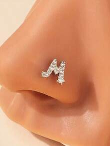 1pc Cubic Zirconia Inlaid Letter L-Shaped Stainless Steel Nose Piercing Ring, Suitable For Daily Wear