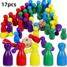 17/34 件木制国际象棋棋子套装，包括 16 个棋子 + 1 个骰子，4 种颜色（红色、蓝色、绿色、黄色）- 耐用的派对和棋盘游戏道具，适用于跳棋、飞行棋、蛇梯棋、露营游戏、家庭娱乐、户外娱乐、桌面游戏、办公桌配件、骰子游戏、游戏室、减压游戏、新年游戏、游戏礼物 - 彩色 - 查看 2