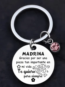 1 件不锈钢圆形标签钥匙扣 - 刻有衷心的“PADRINO/MADRINA”感谢信息，耐用且低致敏性，完美的母亲节礼物，教父教母感谢礼物，爱与钦佩的独特象征 - 彩色 - 查看 6