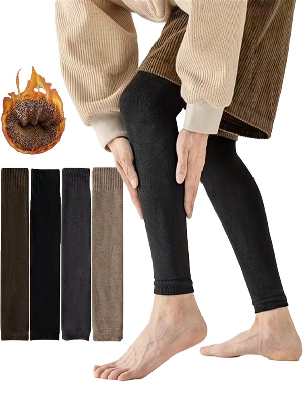 2 pares de calentadores de pierna por encima de la rodilla de color oscuro gruesos para hombres, adecuados para otoño/invierno, se pueden usar para deportes o uso casual