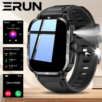 智能手表（接听/拨打电话），2.01英寸男女通用智能手表，多种运动模式，180毫安时电池，手电筒，健身活动追踪器，计步器/卡路里计数器/相机/音乐播放，通知提醒，步数卡路里计数器，查找我的手机，送给家人的礼物