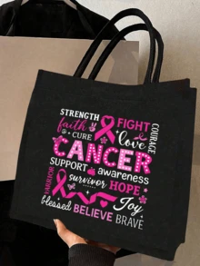 Women's Black Tote Bag And A Small Bag For Women -Shoulder Handbag With Breast Cancer Awareness Pink Ribbon Graphic , Multi Functional Portable Teacher Handbag,Women's Linen Large Capacity Handbag.Portable Casual Storage Handbag With Innovative Design And Large Capacity, Making It An Ideal Shopping Bag,Perfect Religious Gift For Her Soul Companionteacher's Thank You Gift