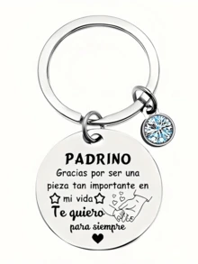 1 件不锈钢圆形标签钥匙扣 - 刻有衷心的“PADRINO/MADRINA”感谢信息，耐用且低致敏性，完美的母亲节礼物，教父教母感谢礼物，爱与钦佩的独特象征 - 彩色 - 查看 5