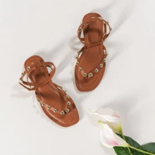 Women's Asa Delta Flat Sandal, Comfortable, Golden Rates, Buckle Applique - 駝色 - 查看 1