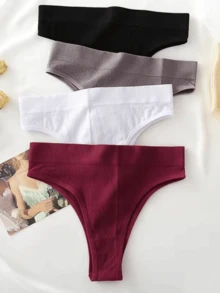 KIT 12 Seamless Ribbed Striped Lingerie Panties Comfortable Low-Rise - Colorful - View 7