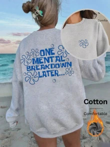 SpongeBob SquarePants 2026 New Arrivals! Full of Relaxed Comfort! Printed Sweatshirts: A Microcosm of the Contemporary Youth's Spirit! Playful text on the back, paired with small floral elements, self-deprecating yet cute. atterth and fortable the punions atterh. small flower on the chest is a clever little surprise. Spring/Summer women's wear, Easter, Carnival, Valentine's Day, unisex sweatshirts, women's sweatshirts, men's sweatshirts, sweats srs. - 灰色 - 查看 3