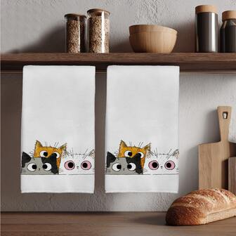 2pcs Cartoon Cat Pattern Kitchen Towels, 40*60cm Super Soft Microfiber Kitchen Towels, Dish Cloths, Perfect Gift For New Homeowners And Family Gatherings, Kitchen Dish Cloths And Towels, Daily And Holiday Kitchen Towels Home Decor