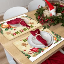 1 peça/4 peças/6 peças de jogos americanos de linho com estampa natalina vintage, adequados para mesa de jantar, Natal, podem ser presentes de Natal, decorações de Natal, aplicáveis para todas as estações, jogos americanos modernos laváveis, decoração de quarto, porta-copos, jogos americanos de mesa de jantar de cozinha, decorações para festas internas/externas, decoração para casa, presentes ideais - Multicolorido - Ver 7