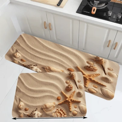 1pc Ocean Coastal Starfish Seashell Bathroom Rug, Non-Slip Washable Standing Mat, Fun Laundry Room Rug, Funny Shower Mat, Home Decor, Bathroom Rug, Bathroom Carpet