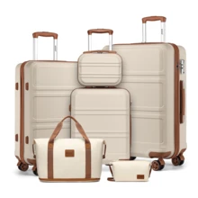 Lightweight Travel Luggage Set (ABS Hard Shell, 4-Wheel, TSA): 4-Piece/6-Piece – With Trolley (20"/24"/28"), Cosmetic Case & Bags - Màu be - Xem 1