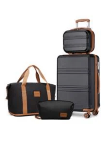 Lightweight Travel Luggage Set (ABS Hard Shell, 4-Wheel, TSA): 4-Piece/6-Piece – With Trolley (20"/24"/28"), Cosmetic Case & Bags - Black - View 2