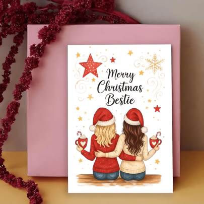 1 peça Cartão de Feliz Natal para Melhores Amigas, Desejos Calorosos para a Temporada de Férias, Perfeito para Irmãs e Melhores Amigas, Comemore a Amizade e a Alegria, Cartão de Saudações para Melhores Amigas