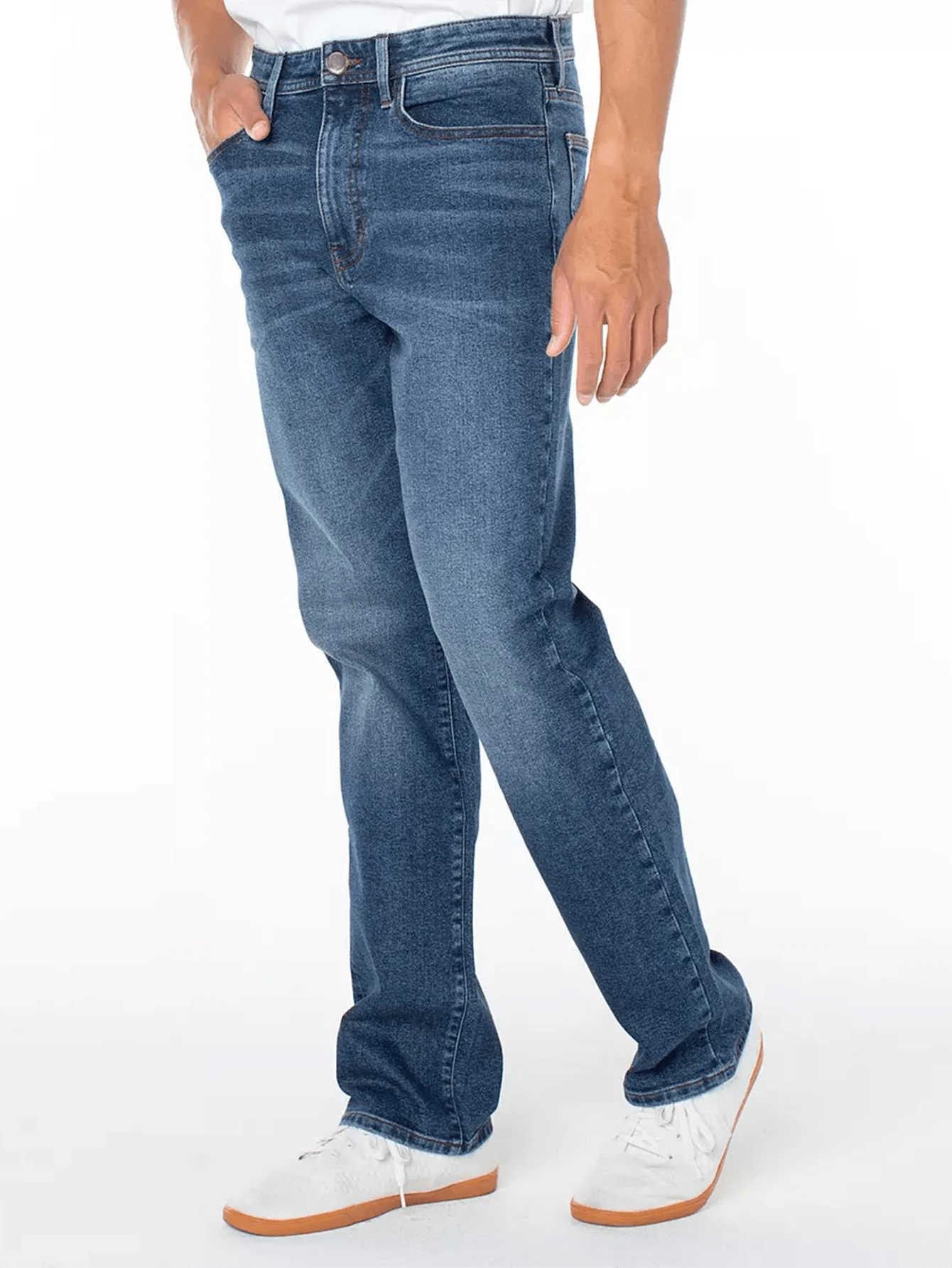 Men's Casual Straight Leg Five-Pocket Stretch Denim Jeans - Medium Wash - View 1