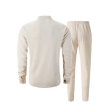 2pcs Men's Casual Solid Color Collared Shirt With Pockets + Pants Set, Lightweight Sporty Vacation Outfit For Spring/Autumn - Màu Khaki - Xem 3