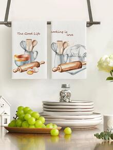 2 件厨房工具毛巾厨房抹布、涤纶手巾、超柔软编织洗碗布、可机洗，非常适合节日礼物和家居装饰。 - 彩色 - 查看 2