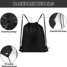 7pcs Drawstring Backpack Set, Medium Size, Black, Sports Style, Suitable For Gym, Football, Basketball, Running, Travel, Swimming, Beach - Black - View 3