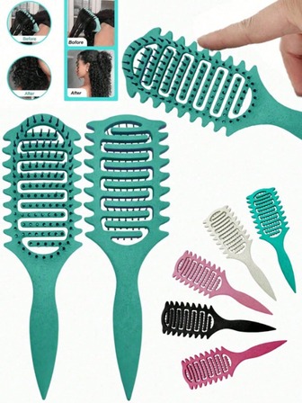 Multifunktionell stylingborste för locktänder - Lämplig för alla hårtyper, nylonborst, ABS-handtag - Finns i rosa, grönt, lila
