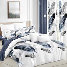 CozyCreatures Perfecto para una cama, este juego de edredón de ocho piezas presenta un vibrante estampado floral y ropa de cama suave y cómoda.Este juego de cama para todo tipo de clima incluye un edredón, una sábana ajustable, dos fundas de almohada, dos fundas de almohada y dos cortinas, lo que lo convierte en un regalo. - Azul y blanco - Ver 3