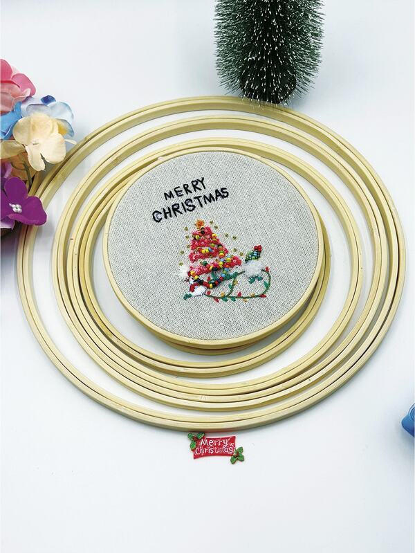 Aros dobles de madera suave, adecuados para bordado, costura, enmarcar obras de bordado terminadas, anillos colgantes para decoración navideña