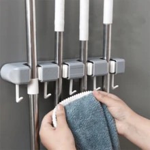 1pc Or 3pcs White & Blue Wall-Mounted Mop And Broom Organizer - Heavy-Duty Plastic Space-Saving Storage Rack With 1/3 Slots, No-Drill Installation, Tool-Free Mounting For Laundry Room, Bathroom, Closet - Durable Mop Holder With Suction Cup Or Adhesive Brackets, Easy To Clean, Scratch-Resistant (Compatible With Mops, Brooms, Vacuum Cleaners), Utility Racks