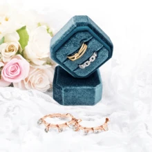 Velvet Ring Box, Ring Box 2 Slots Ring Gift Box Double Slots Octagon Ring Display Holder Case For Proposal Engagement Wedding Ceremony,For Jewelry Storage