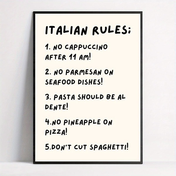 1pc Frameless Canvas Posters - Italian Rules Typography Wall Arts Poster Modern Retro Art Deco Style Poster For Home Office, Living Room, Kitchen