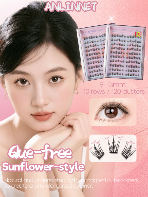 36 Cílios Postiços de Girassol Misto Sem Cola que Não Precisam de Cola e Podem Ser Aplicados Diretamente como Cílios Postiços. Cílios Naturais que Prolongam a Maquiagem e São Fáceis de Aplicar.