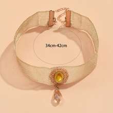 1pc Rhinestone Pendant Lace Necklace, Suitable For Party Occasions - Gold - View 2