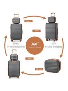 Lightweight Travel Luggage Set (ABS Hard Shell, 4-Wheel, TSA): 4-Piece/6-Piece – With Trolley (20"/24"/28"), Cosmetic Case & Bags - 灰色 - 查看 4