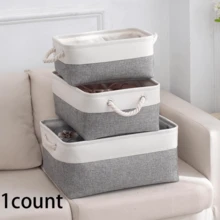 Cesta de almacenamiento de lino, grande para ropa, edredones, juguetes, estante, plegable, cesta para manta, salón, dormitorio y armario - gris - Ver 4