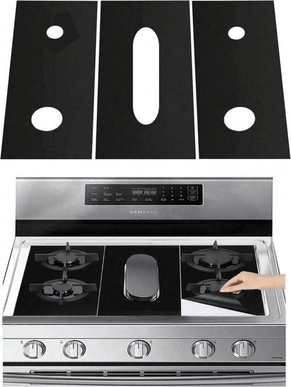 Juego de 3 piezas de cubierta para estufa de gas, protector de estufa de gas, revestimiento de estufa de gas antiadherente y reutilizable, cubierta de protección de estufa fácil de limpiar, resistente al calor y recortable, que evita el desbordamiento de aceite y grasa, material duradero y grueso. Artículos de primera necesidad, vida doméstica, temporada de regreso a clases, estilos de otoño e invierno, decoraciones navideñas, Navidad, Acción de Gracias, regalos de Nochevieja.