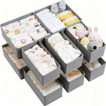 12 件/6 件/1 件可折叠织物收纳盒，带拉链的抽屉整理器，适用于衣服、内衣、袜子、胸罩、毛巾、领带