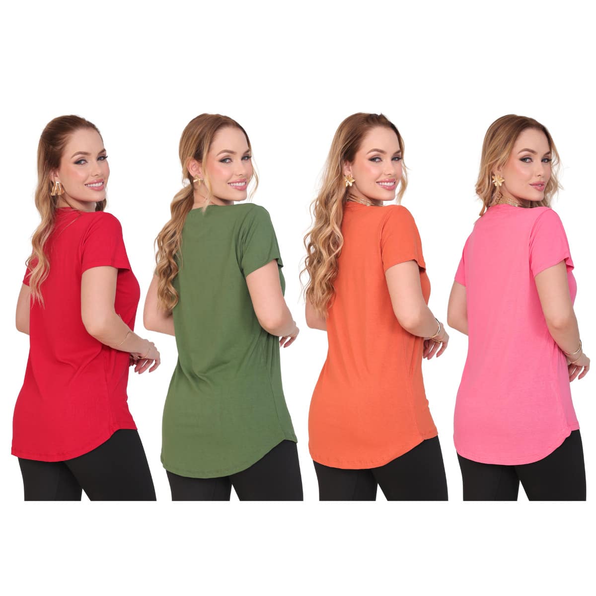Kit 4 Long Line Blouses, Long Bum Bum Cover, Fitness Gym Long - Đỏ/Xanh lá/Ngói/Hồng - Xem 1