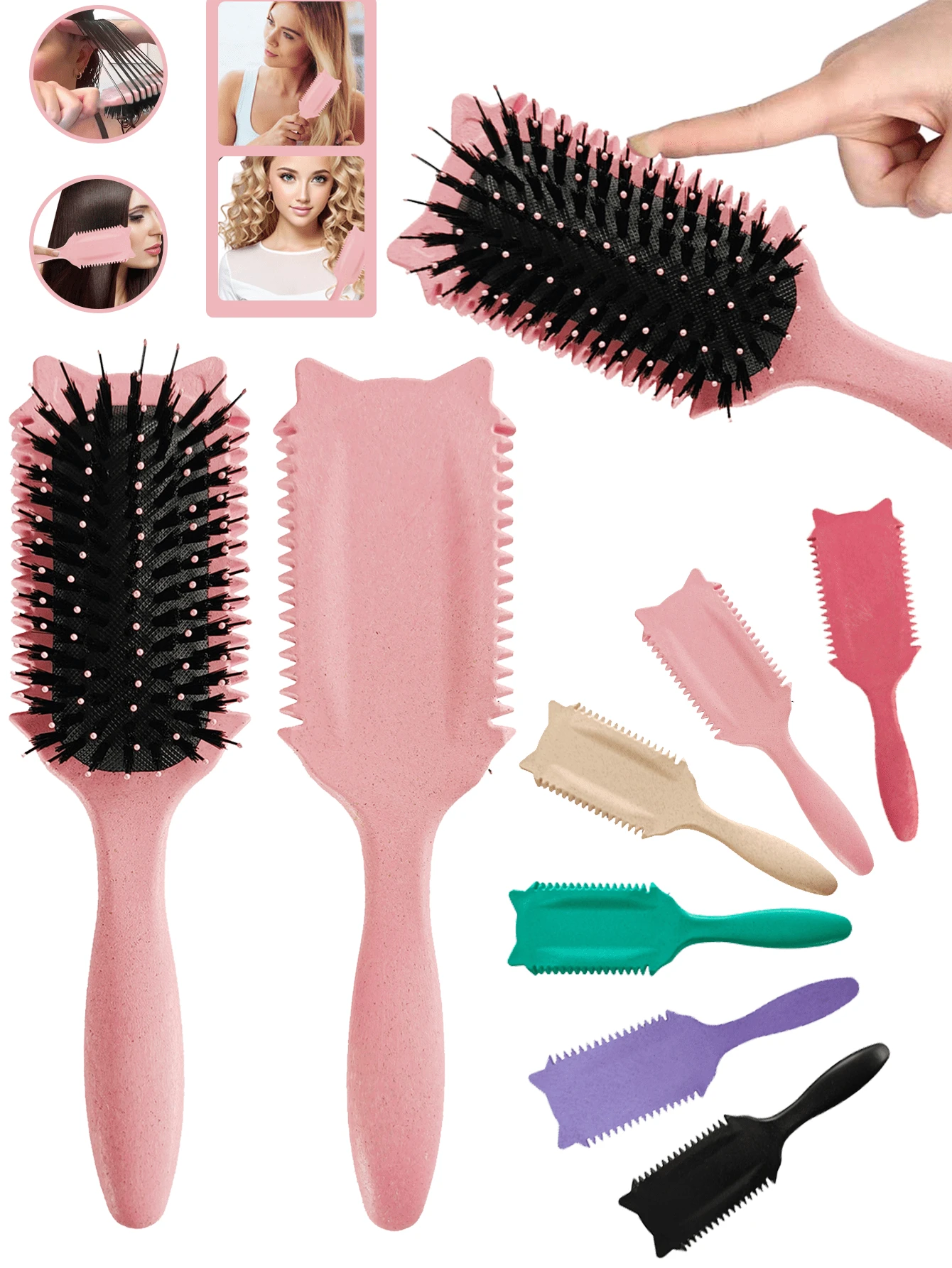 Curl Defining Brush, Curly Hair Brush For Curls Waves & Coils, Define, Volumize, Detangle Women Girls Curls, Reduce Hair Pulling Frizz, Fun Cat-Head Design ,Hair Styling Kit For Barber Salon Beauty Travel Essential Hair Products,Hair Cares,Hair Accessories