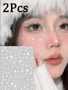2片装水钻脸部贴纸，雪花图案眼部彩妆临时纹身贴纸，自粘装饰贴纸，也可作美甲贴纸使用，圣诞节脸部贴纸，送给朋友的绝佳圣诞礼物 - 彩色 - 查看 7