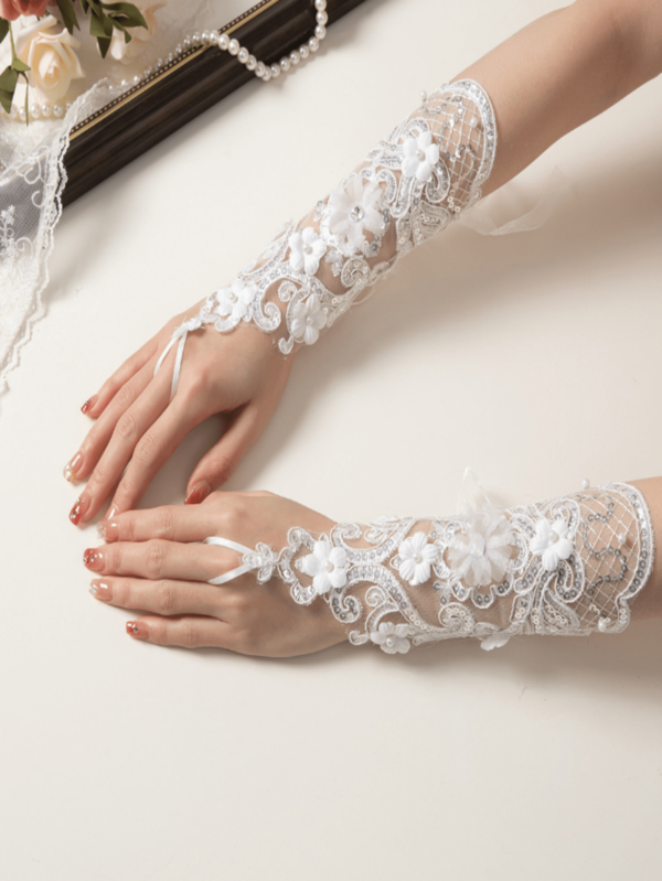 1 pereche de inele lungi cu aplicații din dantelă goală pentru mireasă, stil vintage elegant pentru nuntă, logodnă, ședință foto