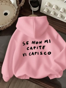 Hàng mới về mùa Xuân/Thu 2026: Áo Hoodie Đen! Áo nỉ có mũ in khẩu hiệu tiếng Ý, lót lông cừu, chất liệu cotton nguyên chất + lớp lông cừu dày, nhiều màu sắc và họa tiết để lựa chọn, hoàn hảo cho ngày Valentine, in hình ngôi sao ở phía trước, thiết kế bắt mắt, áo hoodie nữ mùa xuân sớm, áo hoodie nữ dáng regular, áo len nữ, áo có mũ, kiểu dáng unisex. - Hồng - Xem 1