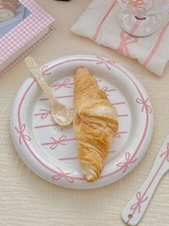 1pc Bowknot Plate, Girly Bowknot Plate, Pink Dessert Plate, Breakfast Plate, Salad Plate, Suitable For Restaurant, Living Room, Cafe, Gathering