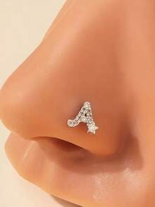 1pc Cubic Zirconia Inlaid Letter L-Shaped Stainless Steel Nose Piercing Ring, Suitable For Daily Wear