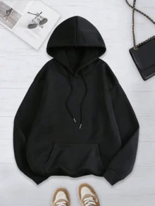 Conjunto paquete set pack 3 piezas sudadera básica capucha hoodie lisa dama mujer casual manga larga bolsa canguro puños acanalados diario calientita suave cómoda moderna juvenil - Rosa gris negro - Ver 4