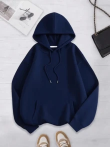 Conjunto paquete set pack 3 piezas sudadera básica capucha hoodie lisa dama mujer casual manga larga bolsa canguro puños acanalados diario calientita suave cómoda moderna juvenil - Azul claro azul marino negro - Ver 2