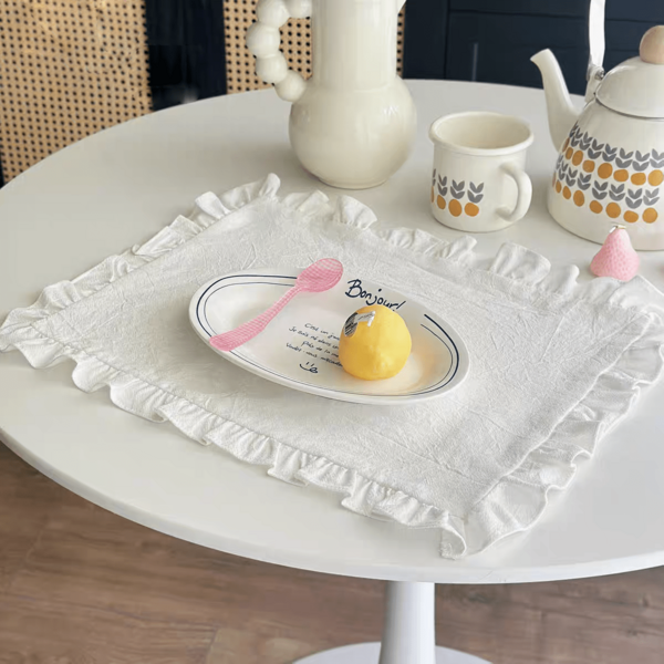 1 pieza/6 piezas/30 piezas Manteles individuales retro franceses, Mantel con borde de volantes blancos, Mantel de mesa de té, Servilletas para fotografía de cocina y alimentos