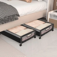 1/2*Underbed Storage Box On Wheels Lid Under Bed Sofa Portable Dustproof Organiz - Black - View 8