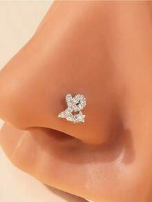 1pc Cubic Zirconia Inlaid Letter L-Shaped Stainless Steel Nose Piercing Ring, Suitable For Daily Wear