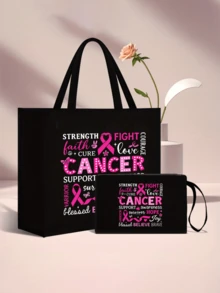 Women's Black Tote Bag And A Small Bag For Women -Shoulder Handbag With Breast Cancer Awareness Pink Ribbon Graphic , Multi Functional Portable Teacher Handbag,Women's Linen Large Capacity Handbag.Portable Casual Storage Handbag With Innovative Design And Large Capacity, Making It An Ideal Shopping Bag,Perfect Religious Gift For Her Soul Companionteacher's Thank You Gift