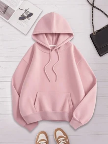 Conjunto paquete set pack 3 piezas sudadera básica capucha hoodie lisa dama mujer casual manga larga bolsa canguro puños acanalados diario calientita suave cómoda moderna juvenil - Rosa gris negro - Ver 3