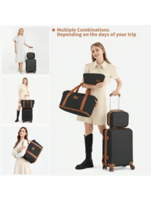 Lightweight Travel Luggage Set (ABS Hard Shell, 4-Wheel, TSA): 4-Piece/6-Piece – With Trolley (20"/24"/28"), Cosmetic Case & Bags - Black - View 3