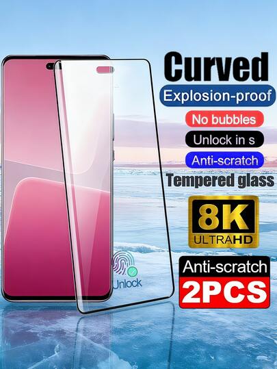 2pcs Curved Screen Protector Tempered Glass Compatible With Samsung Galaxy/Compatible With Xiaomi/Redmi/Compatible With Huawei/Honor/POCO High Definition Glossy Surface, Explosion-Proof, Automatic Adsorption, High Hardness, Round Edge Dustproof Design